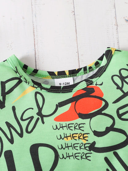 Baby Boys Cartoon Letter Graffiti Top Hollow Shorts Outfit Set childrensterritory