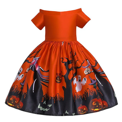 Vampire Pumpkin Print Halloween Costume for Kids Girls