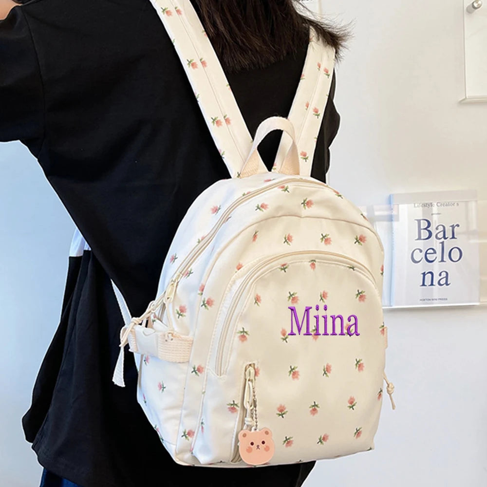 Personalized Embroidery Name Floral Backpack for Girls