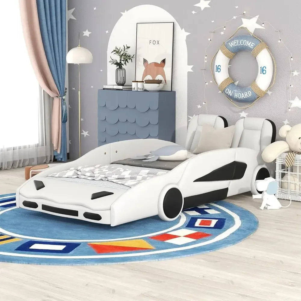 Race Car Design Twin Platform Bed with Backrest