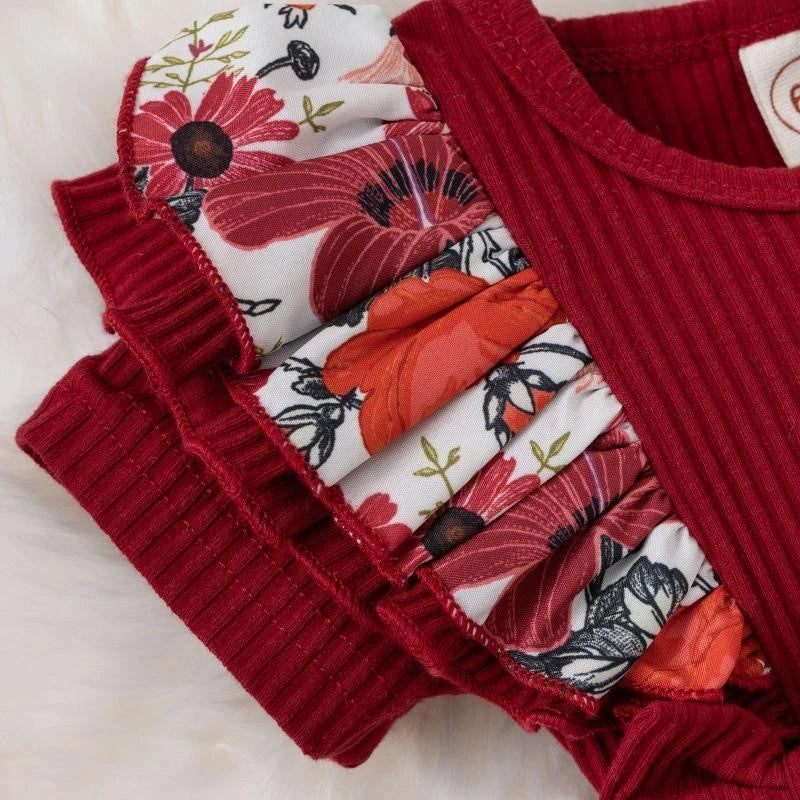 Floral Print Baby Girl Cotton Jumpsuit Dress With Bowknot childrensterritory