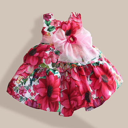 Silk Bow Rose Flower Print Sleeveless Toddler Girls Party Dresses childrensterritory