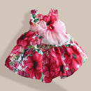 Silk Bow Rose Flower Print Sleeveless Toddler Girls Party Dresses childrensterritory