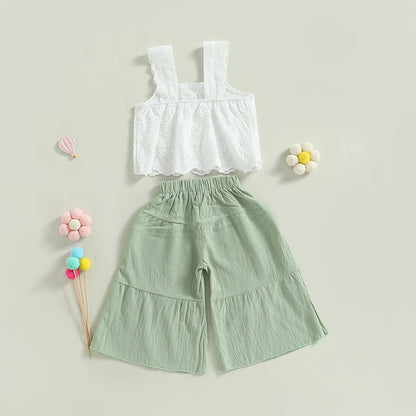 Sleeveless Lace Top and Wide Leg Pants Set for Kid Girls childrensterritory
