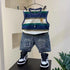 Little Boys Striped Sleeveless Shirt And Jeans Shorts Suit Set childrensterritory