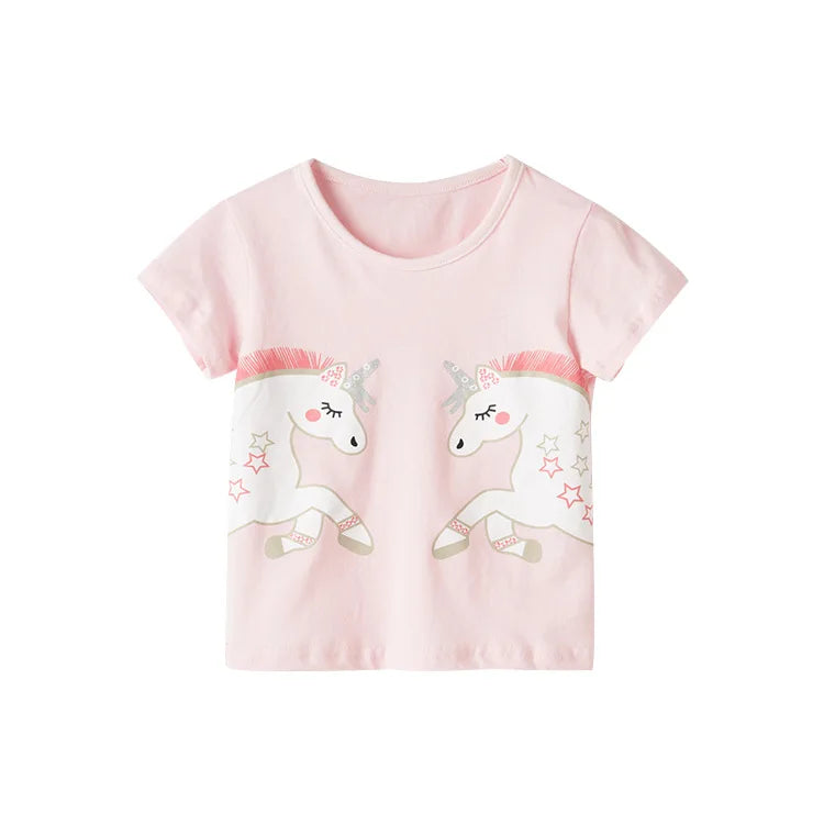Half-Sleeves Cartoon Print Summer Casual Tops For Girls childrensterritory