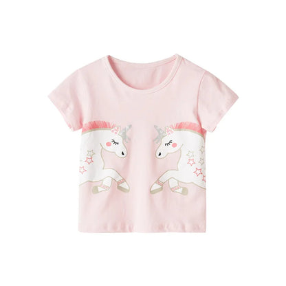 Half-Sleeves Cartoon Print Summer Casual Tops For Girls childrensterritory