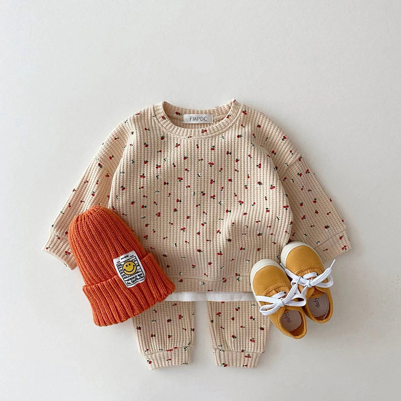 Baby Waffle Cotton Fruits Print Sweatshirt + Pants Outfit Set childrensterritory