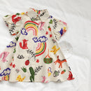 Kids Girl Short Sleeve Rainbow Graffiti Print Summer Dress childrensterritory