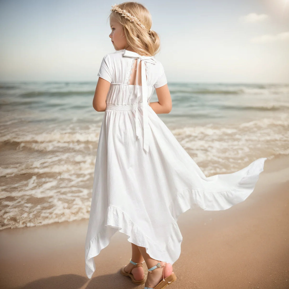 Lace Design Kids Girls Long Cotton Dresses for Summer childrensterritory