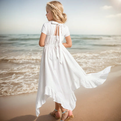 Lace Design Kids Girls Long Cotton Dresses for Summer childrensterritory