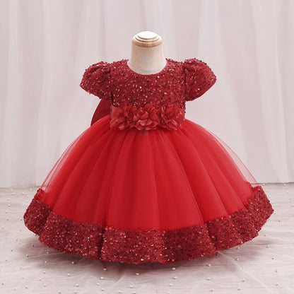 Baby Girl Sequin Lace Designed Fluffy Baptism, Birthday Dress