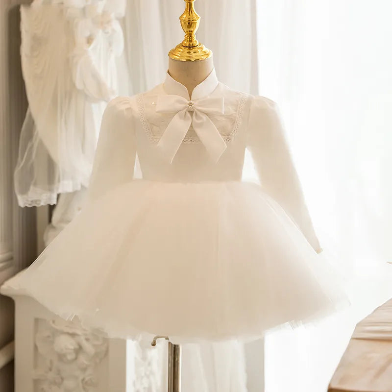 White Lace Beads Bow-Decorated Kids Girls Princess Party Dress childrensterritory