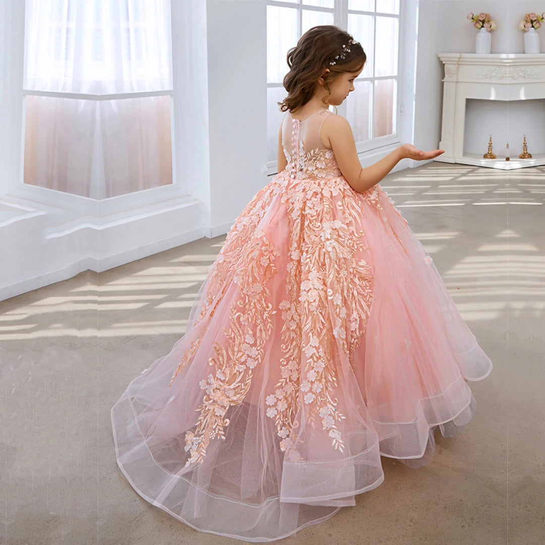 Girls' Sleeveless Long Princess Party Dresses childrensterritory