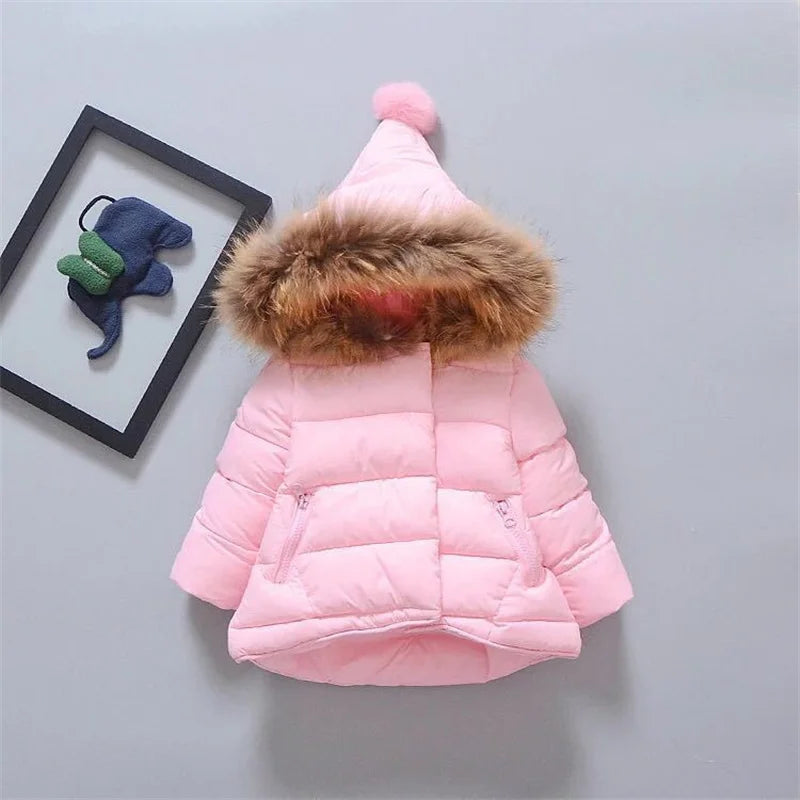 Kids' Long-Sleeved Fur Collar Design Warm Jackets