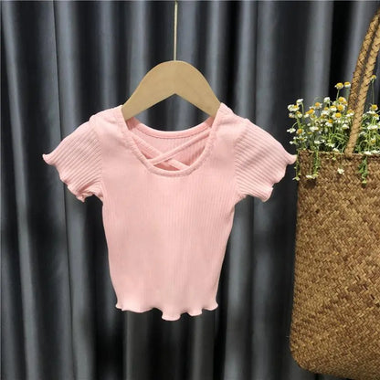 Little Girls, Korean Style Cross Striped Solid Tank Tops childrensterritory