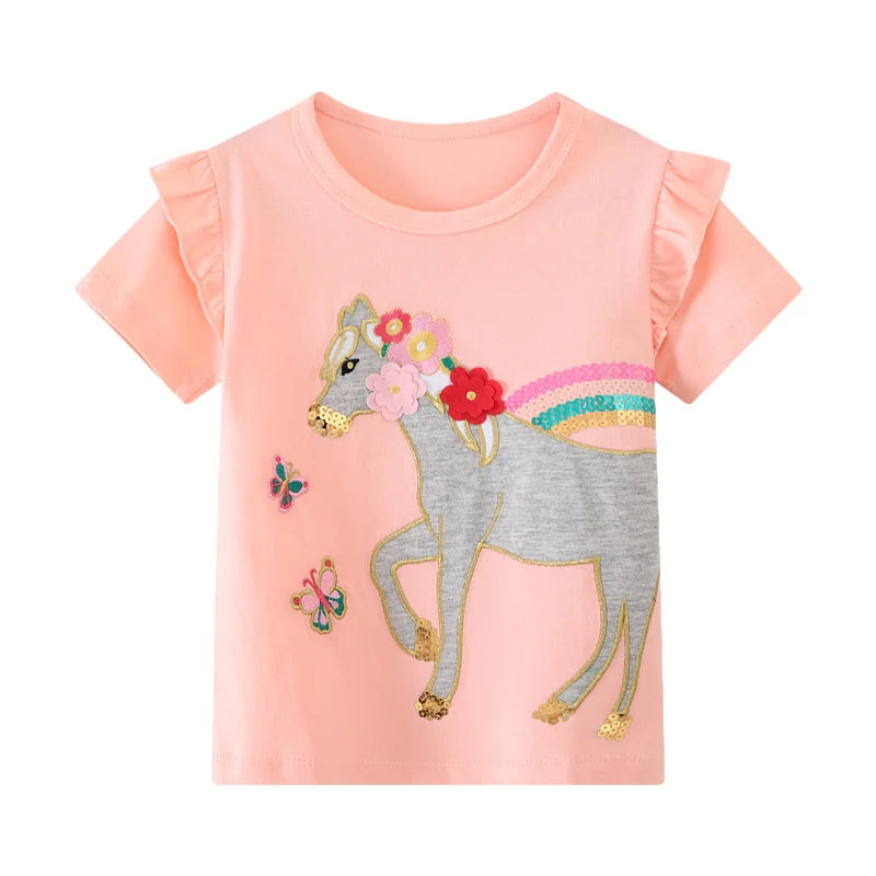 Cartoon Animal Design Little Girls Cotton T Shirts for Summer childrensterritory