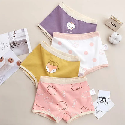 4PCS Little Girls Cotton Breathable Cartoon Briefs childrensterritory