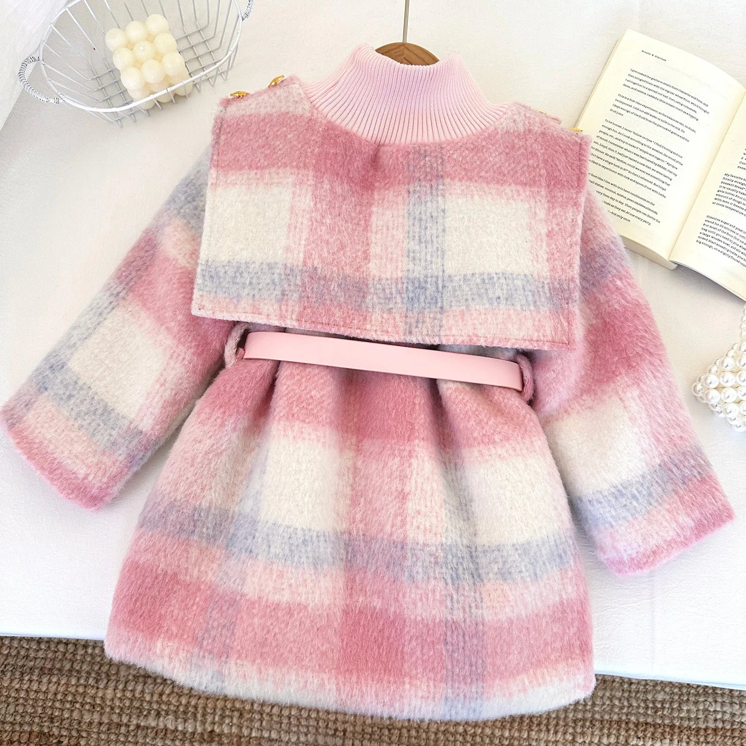 Girls' Long-Sleeved Belt Design Winter Coat