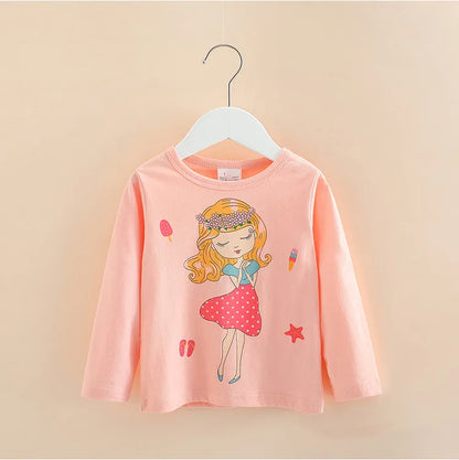 Long Sleeve Cartoon Print Cotton Kids Girls Tops childrensterritory