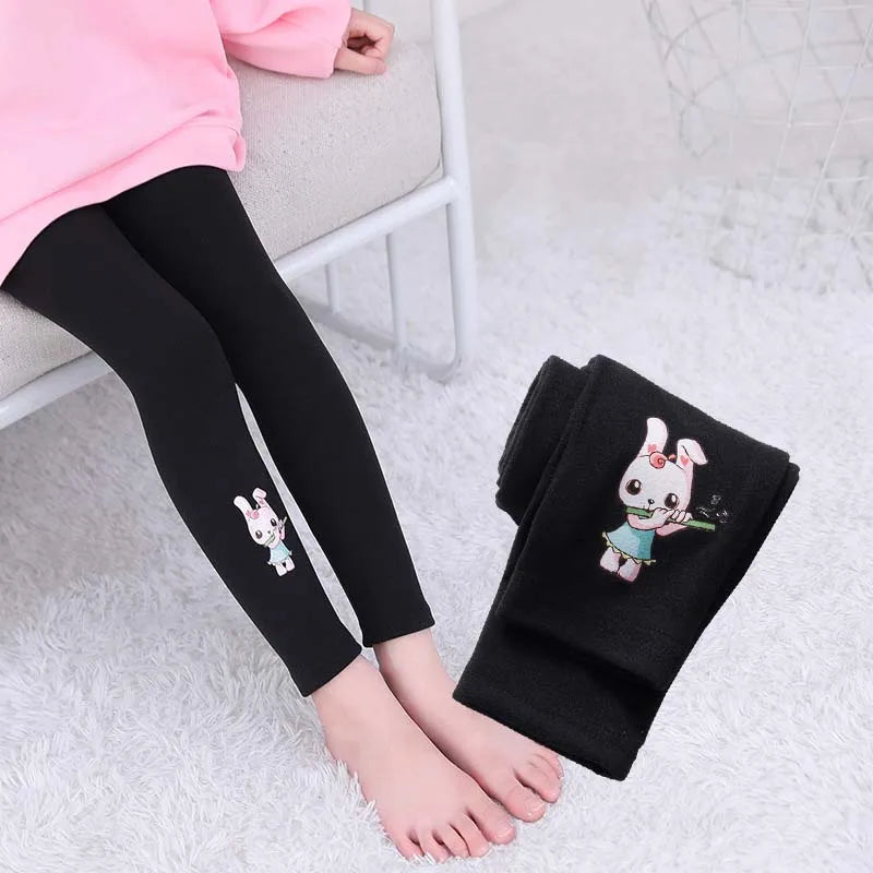 Solid Color Cute Cartoon Design Little Girls Casual Leggings childrensterritory
