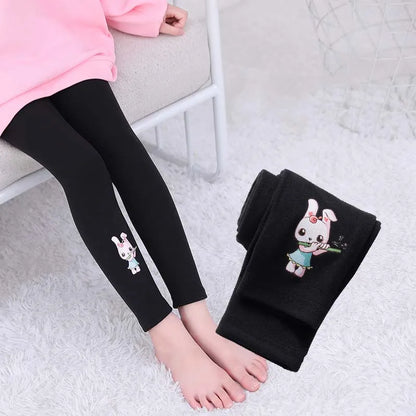 Solid Color Cute Cartoon Design Little Girls Casual Leggings childrensterritory
