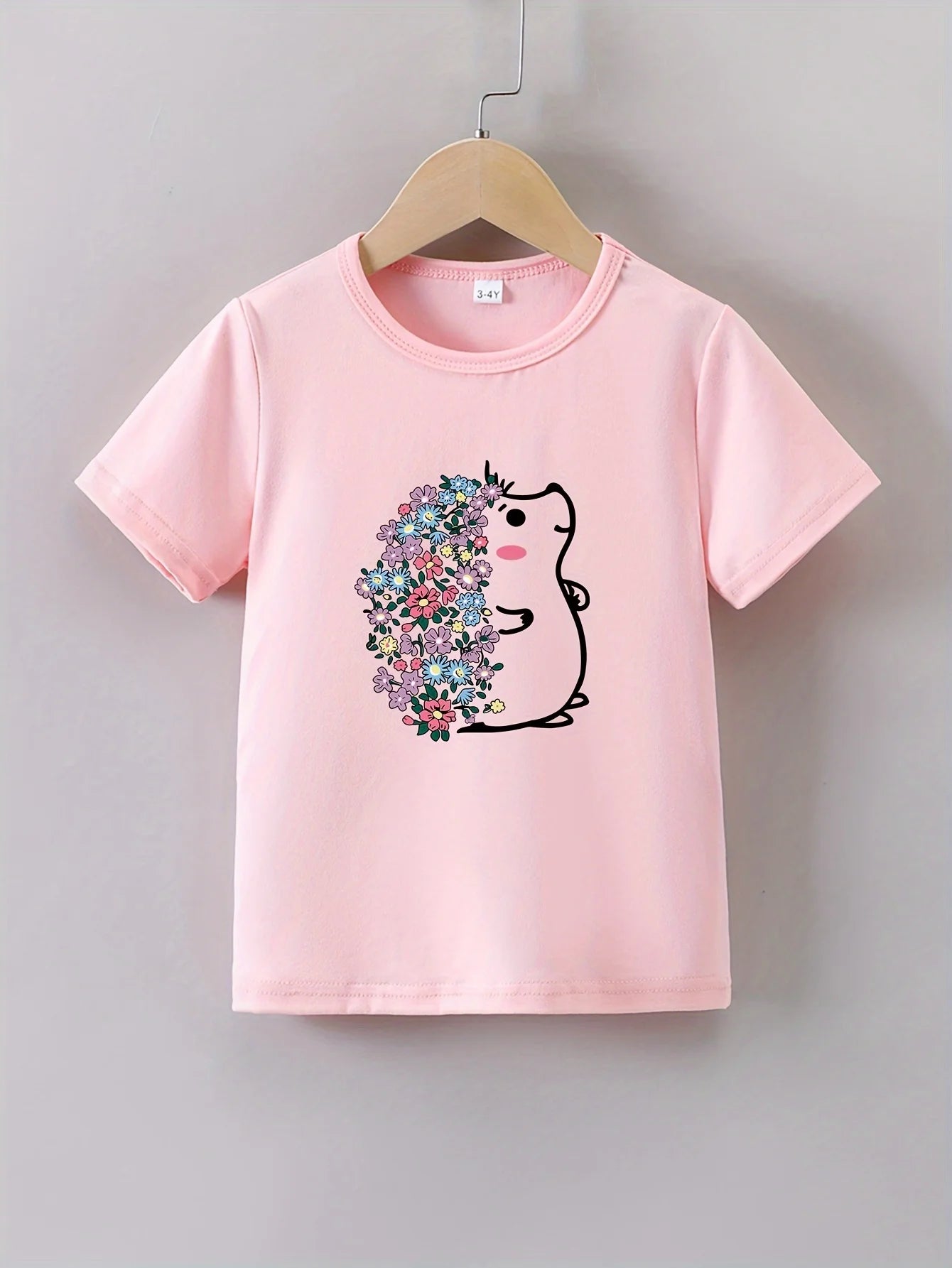 Short Sleeves Crew Neck Flower Printed T-Shirts For Girls