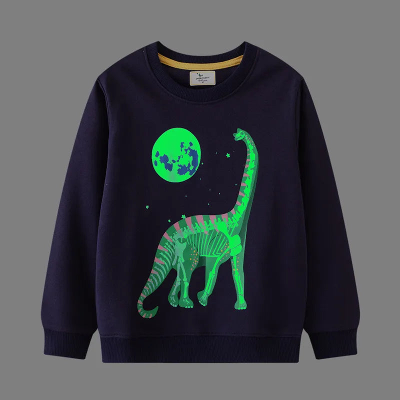 Kids Boys Luminous Dinosaur Design Cotton Sweatshirts