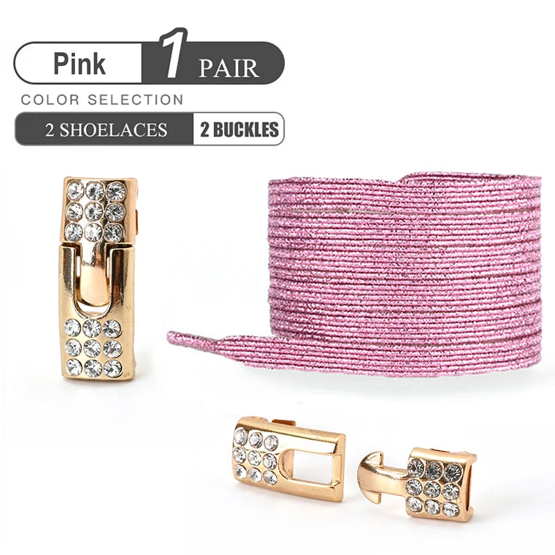 Colorful 1Pair Elastic Lace Shoelaces with Diamond Buckle