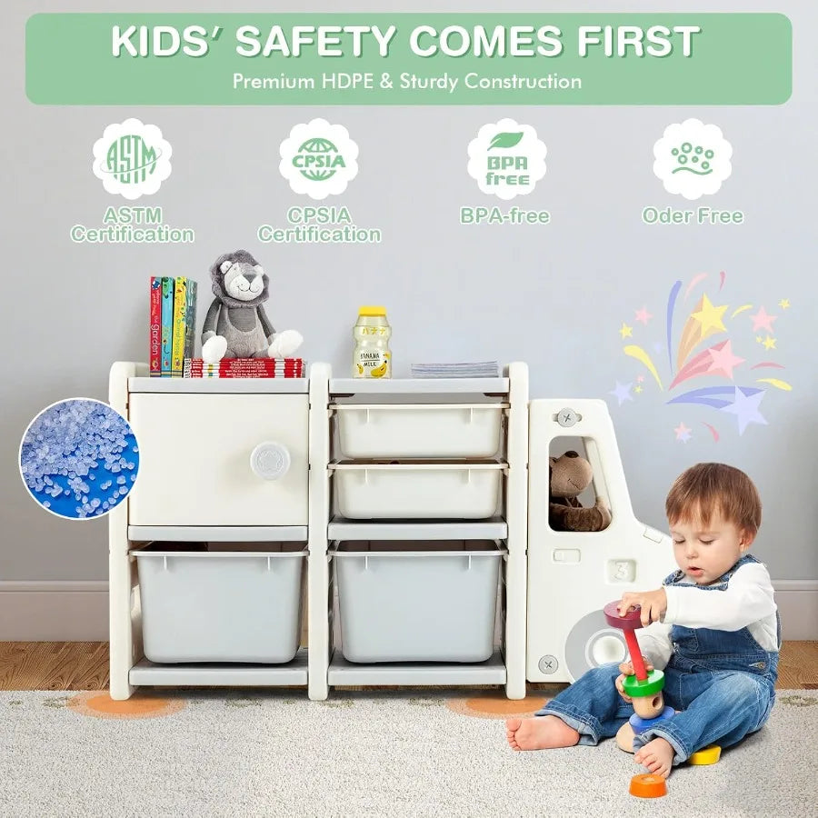 Car Design Kids Enclosed Toy Storage Organizer for Playroom childrensterritory