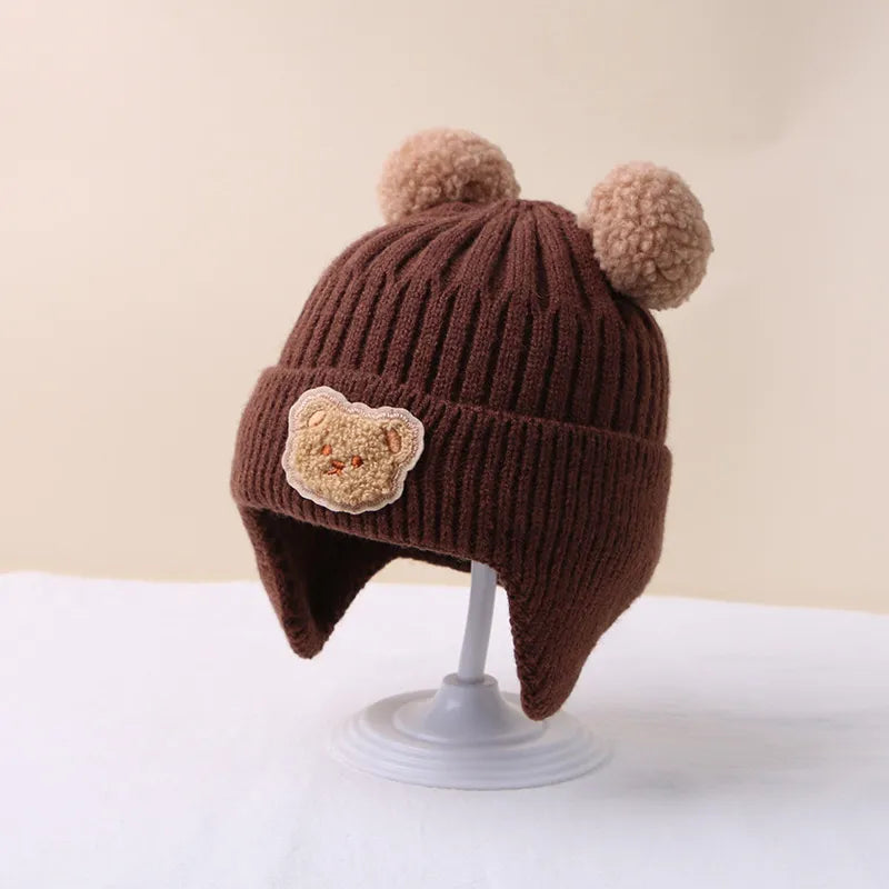 Cartoon Bear Ear Protection Knitted Hat for Toddler Boys Girls childrensterritory