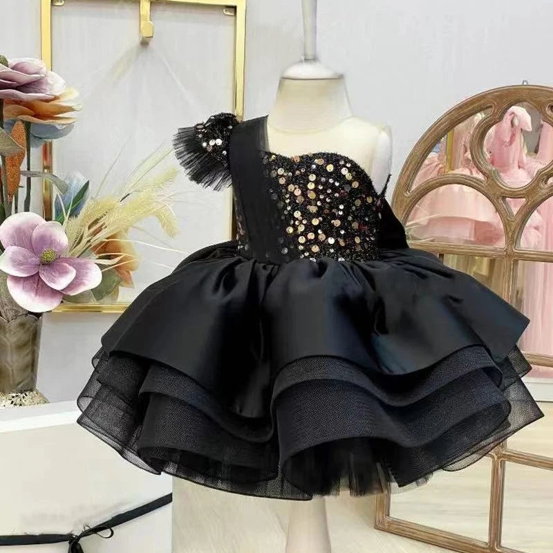 girls party dresses with elegant designs Elegant Pink Satin Girl Dresses Square Collar for Kids Party Gown J145 main image 1