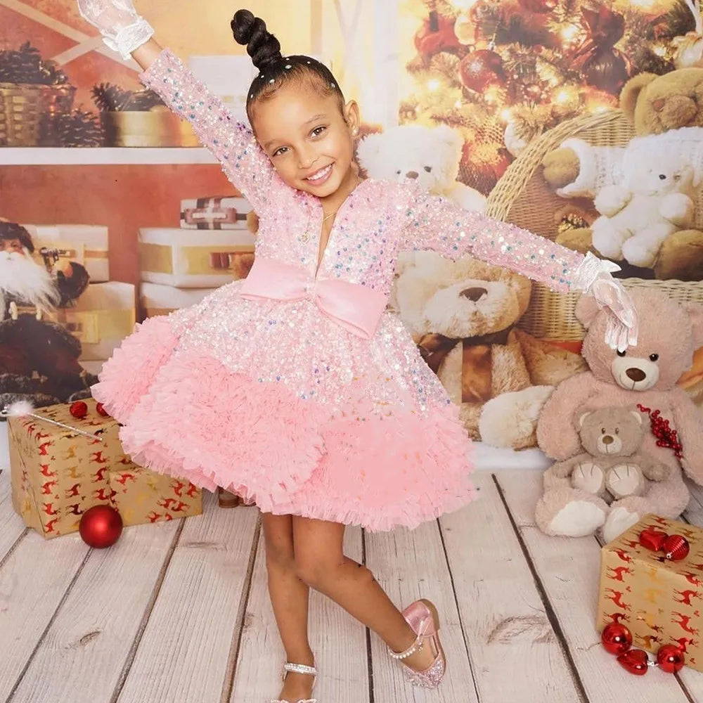 Pink Glitter Tiered Tutu Princess Birthday Party Prom Gown childrensterritory