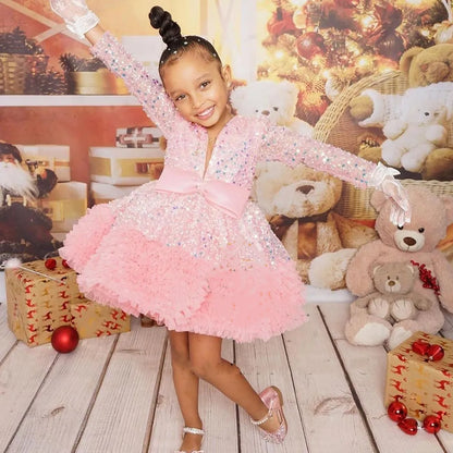 Pink Glitter Tiered Tutu Princess Birthday Party Prom Gown childrensterritory