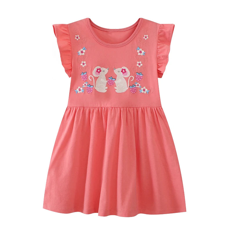 Little Girls Cartoon Flowers Rabbits Embroidered Dresses childrensterritory