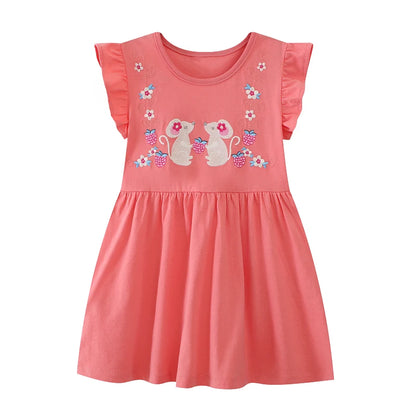 Little Girls Cartoon Flowers Rabbits Embroidered Dresses childrensterritory
