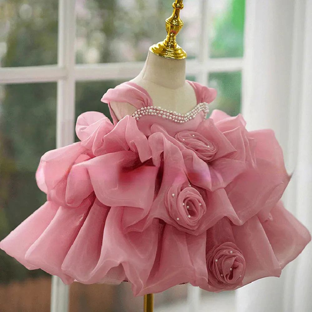 Pearls Design High-End Little Girls Fluffy Princess Party Dresses