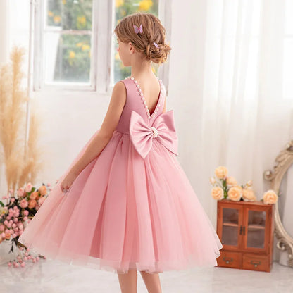 Sleeveless Bow Design Cute Princess Dresses For Girls childrensterritory