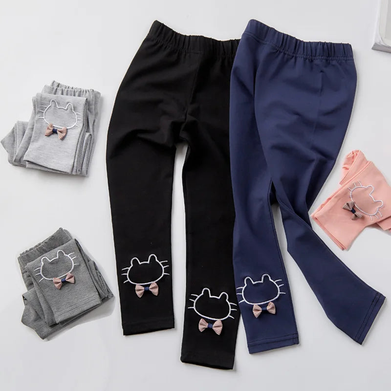 Kids Girls Kitty Design Skinny Cotton Leggings childrensterritory