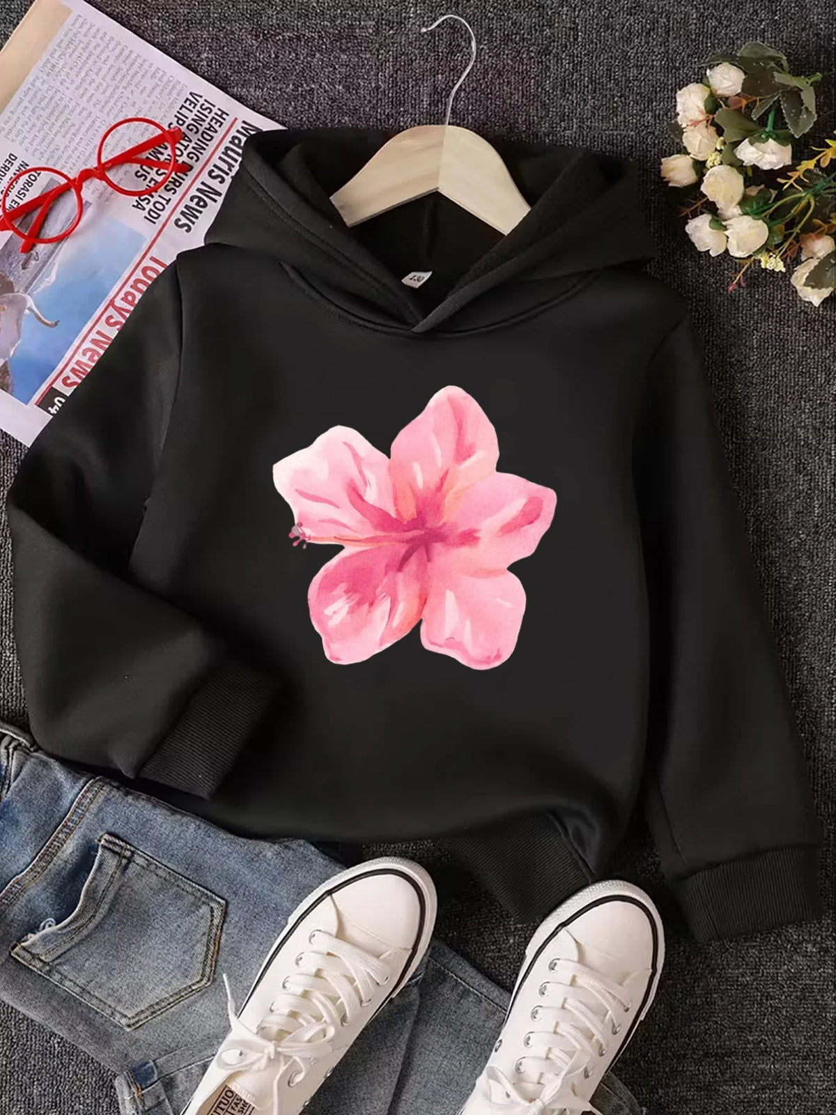 Floral Print Warm Zipper Hoodie for Kids Girls