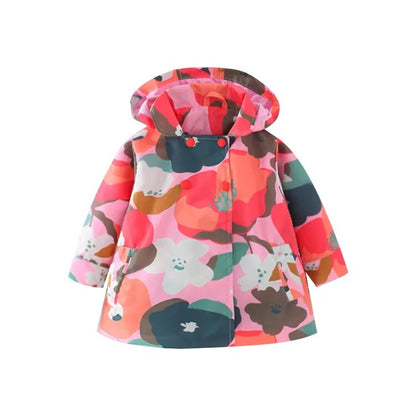 Kids Girl Flowers Cartoon Print Hooded Jackets Windbreaker childrensterritory
