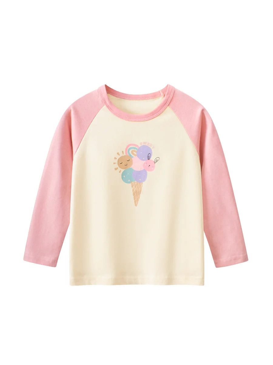 Girls' Cartoon Print Long Sleeves Stylish Tops