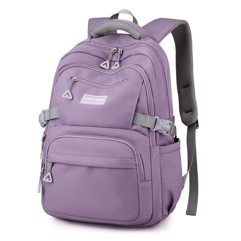 Solid Color Waterproof Shoulder Backpack for Teenage Girls childrensterritory