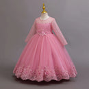 Long Sleeve Flower Design Elegant Dress For Girls childrensterritory