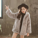 Faux Fur Long Sleeve Hooded Warm Long Coat For Girls childrensterritory