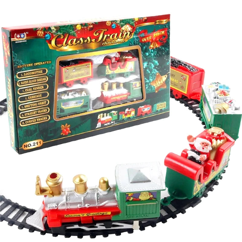 Electric Christmas Train Toy Set with Light Sound for Kids
