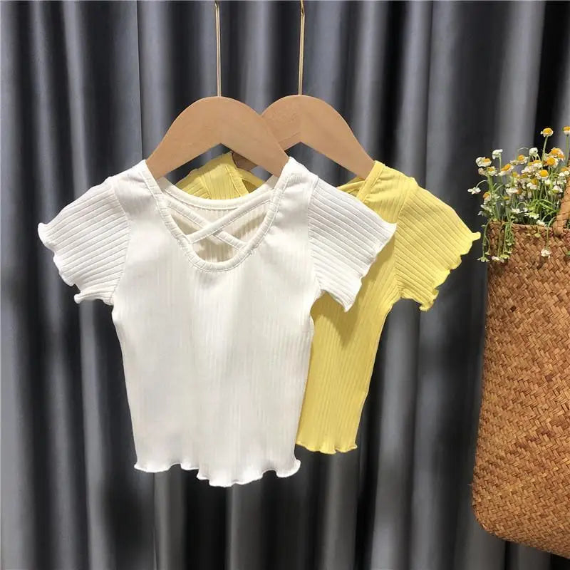 Little Girls, Korean Style Cross Striped Solid Tank Tops childrensterritory