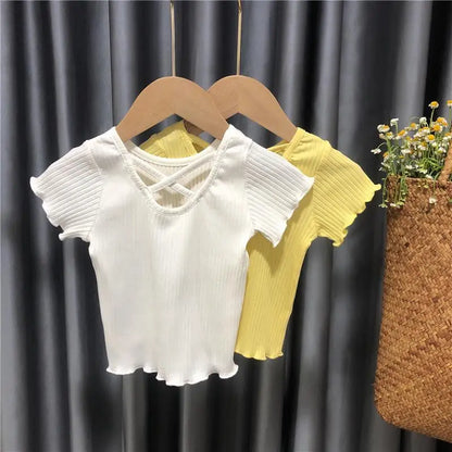 Little Girls, Korean Style Cross Striped Solid Tank Tops childrensterritory