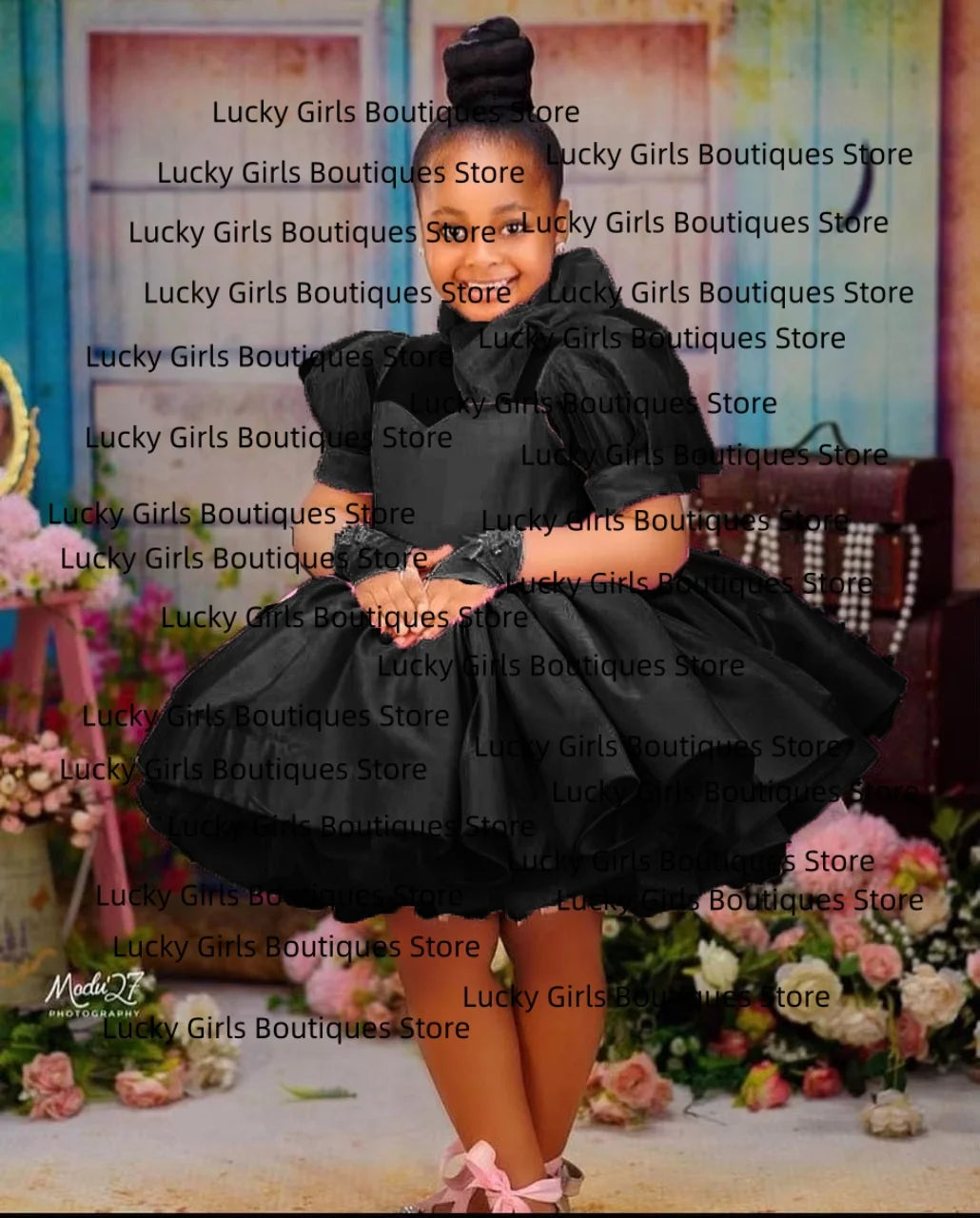 Pink Fluffy Bow Design Birthday Party Dresses For Girls