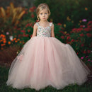 Little Girls Lace Design Fluffy Pink Wedding Party Dress childrensterritory
